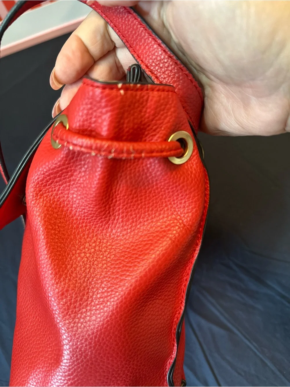 Nanette Lepore Red Pebbled Satchel with Gold Hardware